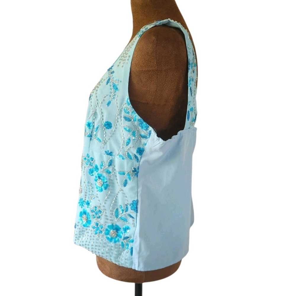 Y2K Style Light Blue Beaded Sequins Floral Tank Top Women's Size L - Picture 2 of 7